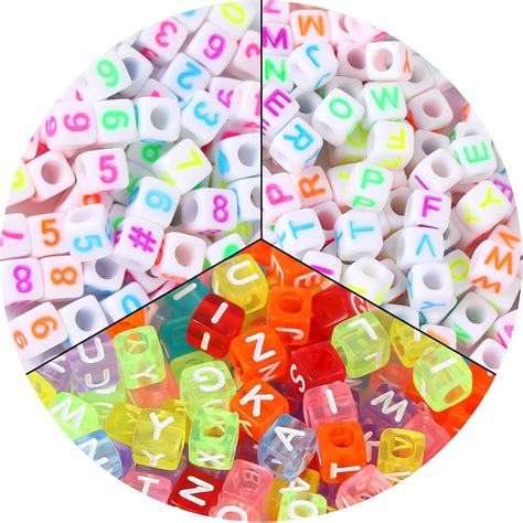 Amazon.com: MIDELONG 300Pcs Letter Beads Acrylic Cube Beads Colorful ...