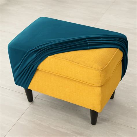 Premium 210 GSM Velvet Stretchable Ottoman Foot Rest Stool Cover, Peac ...