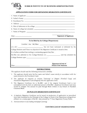 Fillable Online Form for Issuance of Migration Certificate - Sukkur IBA ...