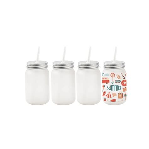 Buy Sublifun 4 Pack Frosted Sublimation Mason Jars Frosted Glass,15 OZ ...