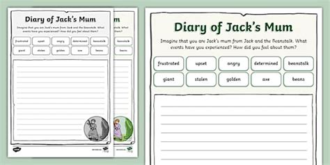 Diary of Jack's Mum Writing Template