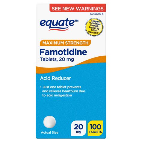 Equate Maximum Strength Famotidine Tablets, 20 mg, Acid Reducer, 100 Count, Compare to Maximum ...