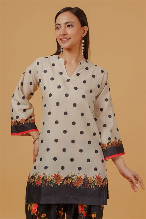 House Of Kari(Chikankari Clothing) - Ivory Polka Floral Printed Lawn ...