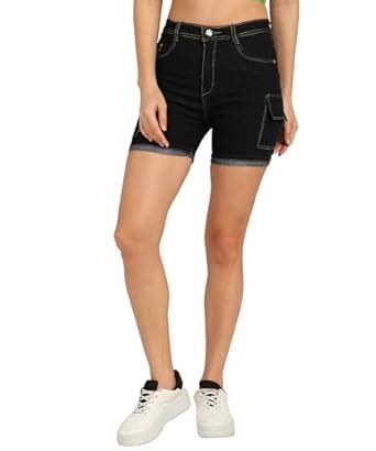 Buy Nifty Women's Denim Straight Fit Cargo Shorts (1462_BLK_26_Black_26 ...