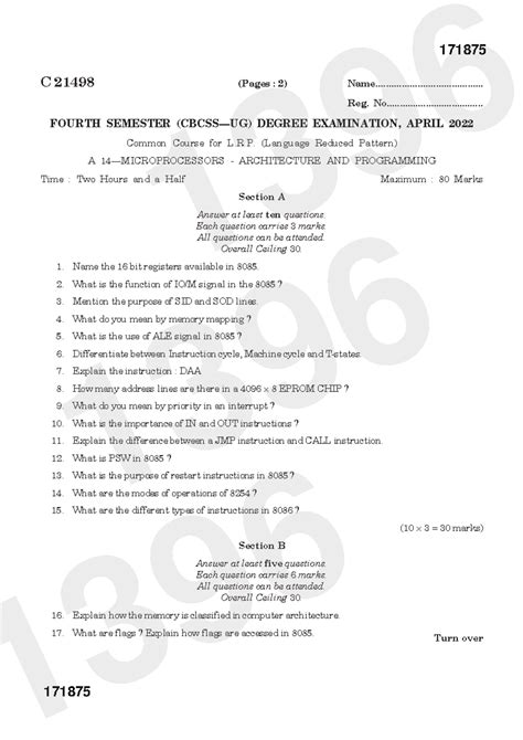 Microprocessors Architecture & Programming Exam Notes A14 21498 - Studocu