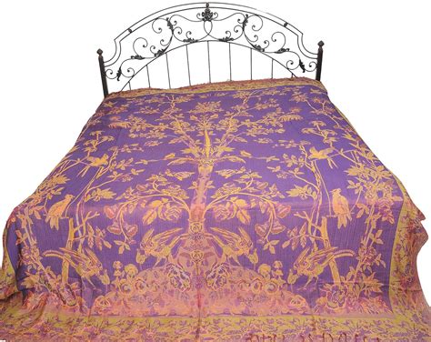 Buy Exotic India Patrician-Purple Reversible Jamawar Bedspread with ...