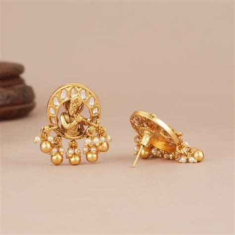 Cute antique gold plated kundan krishna earring I Free Cod - smarsjewelrys