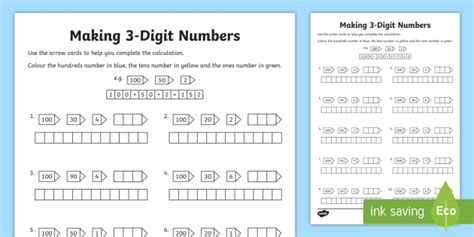 Making 3-Digit Numbers Worksheet / Worksheet (teacher made)