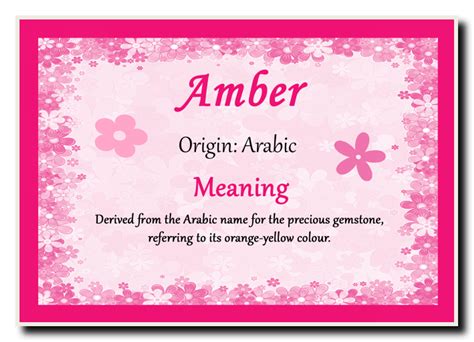 Amber Personalised Name Meaning Certificate - The Card Zoo