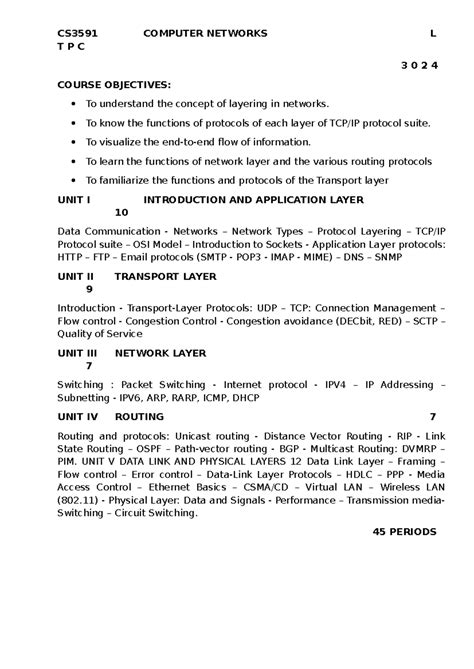 CS3591 Computer Networks Syllabus Overview and Course Objectives - Studocu