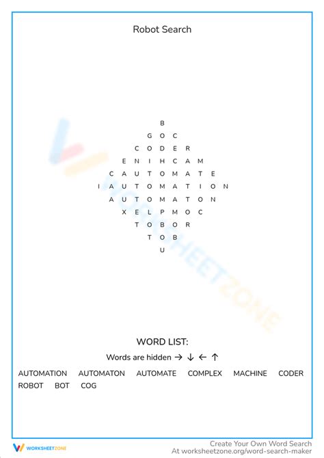 Robot Word Search Printable 的图像结果
