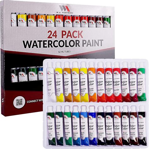 Amazon.com: WA Portman 24 pack Watercolor Paint Set - 12ml Watercolor ...