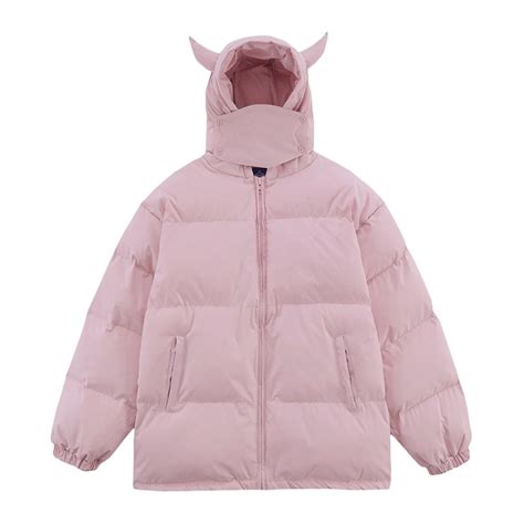 Adoeren Women Oversized Hooded Puffer Jacket Devil Horn Long Sleeve Zip ...