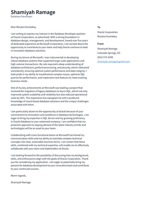 Image result for Database Developer Cover Letter