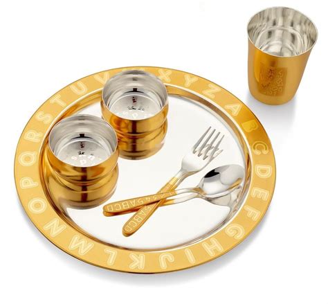 BENGALEN Gold Plated Dinner Set with Corrugated Gift Box for Baby Rice ...