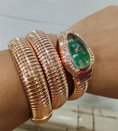 Serpentine Snake Watch For Woman with Spiral Bracelet, Quartz Roman ...