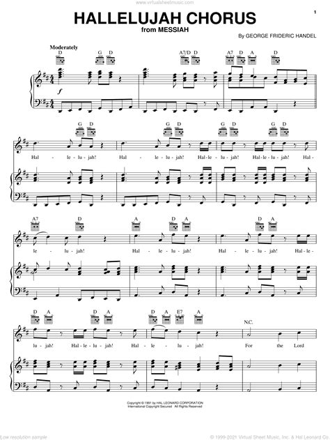 Hallelujah Chorus sheet music for voice, piano or guitar (PDF ...