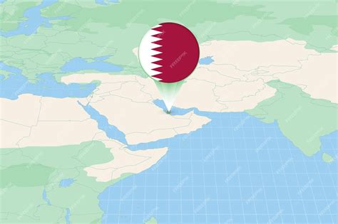 Map illustration of qatar with the flag cartographic illustration of qatar and neighboring ...