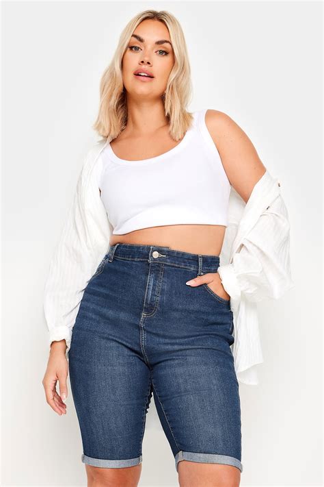 YOURS Plus Size Mid Blue Stretch Denim Shorts | Yours Clothing