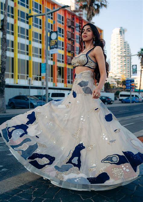 Organza Beige Color Wafa Modern Lehenga Set - Sahil Kochhar