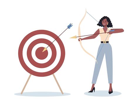 Business character aiming in target and shooting with arrow. employee ...