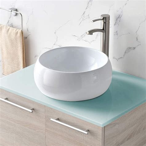 Vccucine Modern 16 Inch Bathroom Porcelain White Round Ceramic Vessel ...
