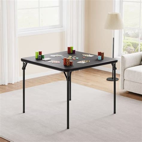 37 Inch Folding Table, Portable Square Folding Card Table, Metal ...