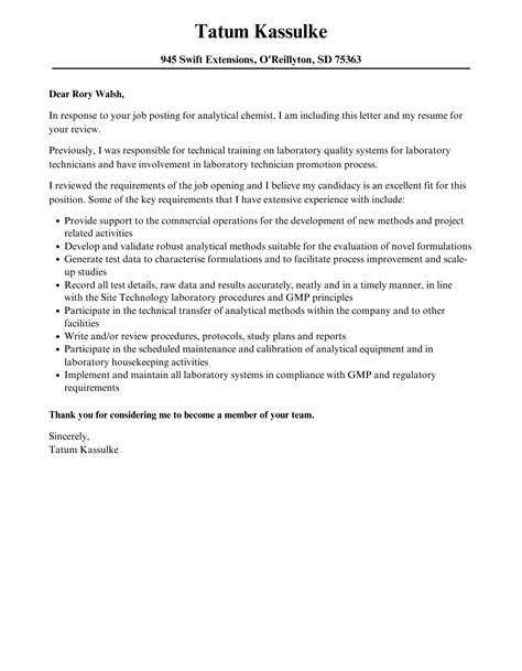 Analytical Chemist Cover Letter | Velvet Jobs