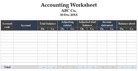 Image result for Accounting Worksheet Example