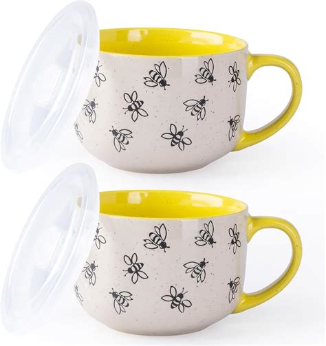 Amazon.com | AmorArc 24 Ounces Ceramic Soup Mugs with Lids and Handle ...