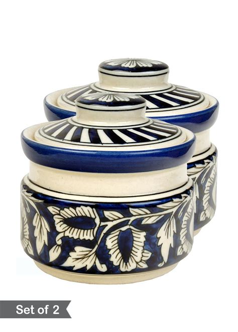 Get Mughal Design Blue Ceramic Kitchen Storage Jar - Set of 2 at ₹ 999 ...