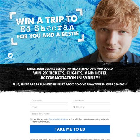 Win a Trip to Ed Sheeran Live in Sydney for 2 Worth $2,090 or 1 of 20 ...