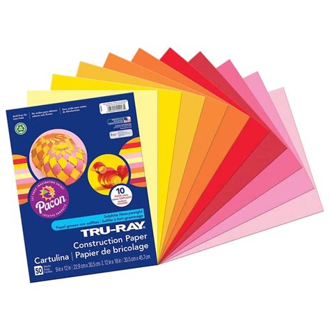 Tru-Ray Construction Paper, Warm Assorted, 9 In x 12 In, 50 Sheets Per ...