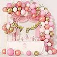 Hemito 54 Pcs Birthday Decoration Kit Rose Gold Pink White Balloon ...