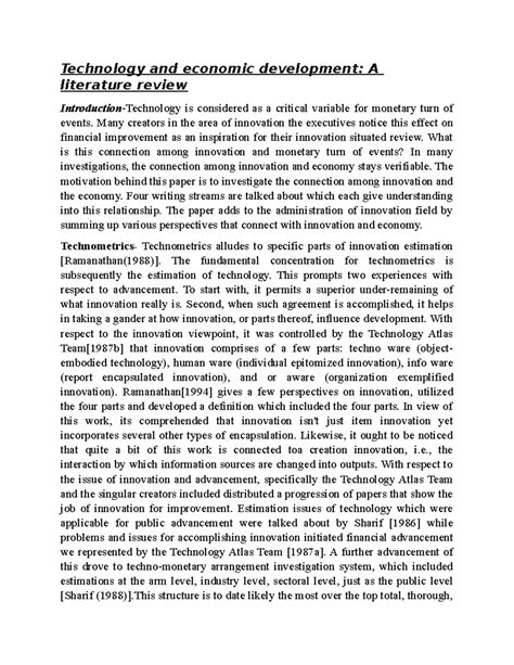 Technology and economic development A literature review - Technology ...