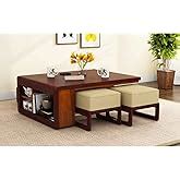 Aasaliya Art Solid Sheesham Wood Coffee Table With 4 Stool | Square ...