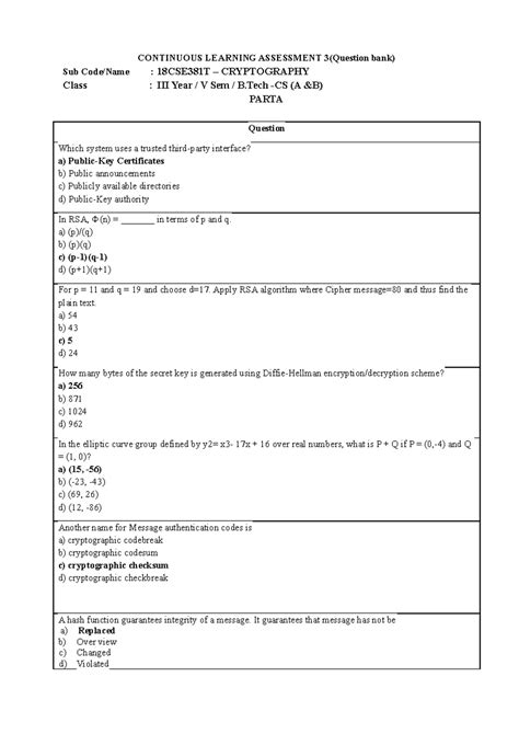 Cryptography MCQs CT 3 - Question Bank for B.Tech 3rd Year Students ...