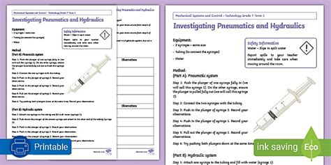 Pneumatics And Hydraulics Activity | Investigation