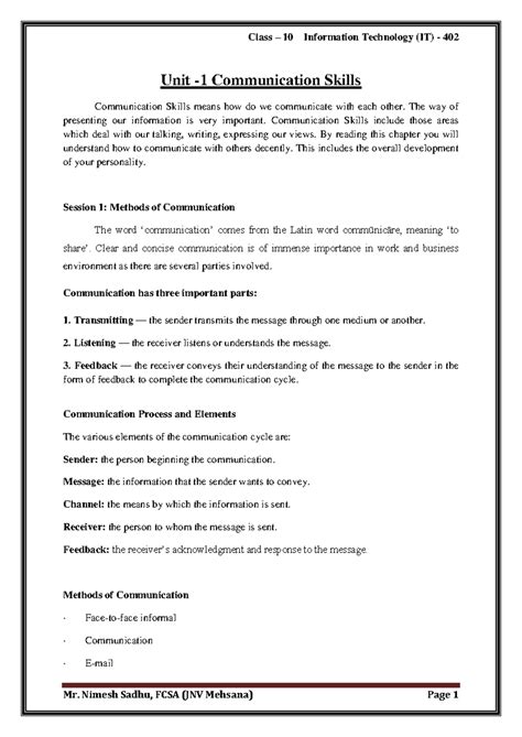 Unit 1: Essential Communication Skills Overview and Techniques - Studocu