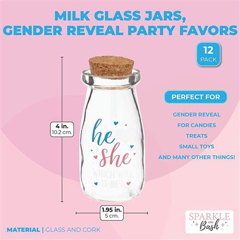 Buy 12 Pack He or She Gender Reveal Glass Bottles Party Favors, Milk ...