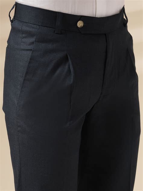 Navy Formal Pleated Linen Gurkha Pants | Boot Cut Fit by Italian Vega ...