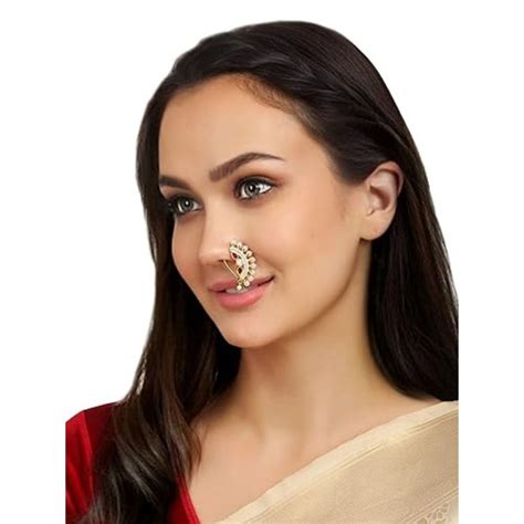 Buy Accessher Gold Plated Ad Pearls Studded Maharashtrian Clip On Nose ...