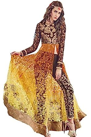 Buy Jinaam Dresses Brown Color Anarkali Style Dress Material at Amazon.in