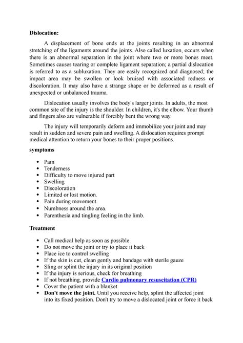 Dislocation - Dislocation: A displacement of bone ends at the joints ...