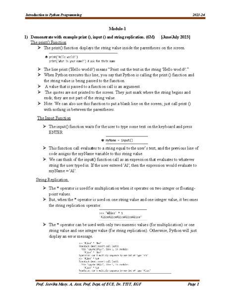 Python Module 1 notes - Good - Introduction to Python Programming Prof ...