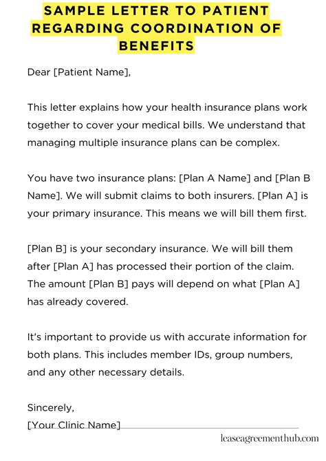 Sample Letter To Patient Regarding Coordination Of Benefits