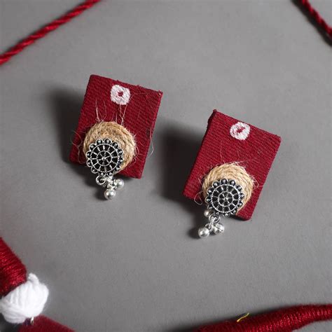 Red Handmade GS Jute Fabart Necklace Set