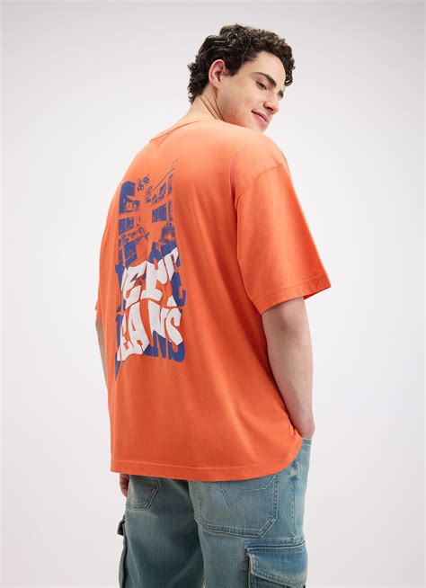 Men Orange Back Print Short Sleeve Oversized T-shirt | Pepe Jeans India