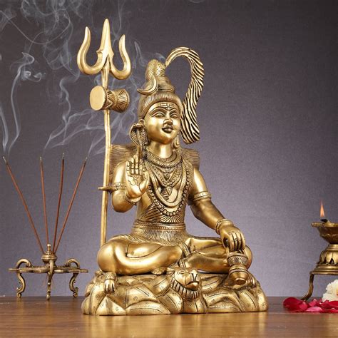 Buy Sacred 15.5-Inch Brass Lord Shiva Statue in Blessing Posture ...