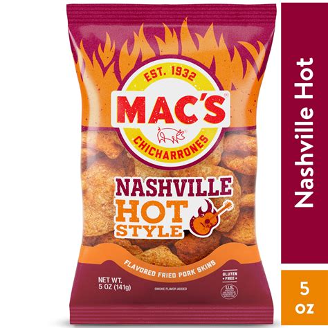 Mac’s Nashville Hot Style Pork Skins, 5 oz Bag
